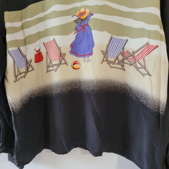 VTG DONCASTER Black Beach Lady Theme Button-Up Shirt Sz 14 Fairy Goth Artsy - Picture 7 of 12
